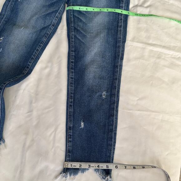 MOUSSY VINTAGE Womens 26 Blue Distressed Straight Leg Cropped Jeans Raw Hem - Picture 6 of 10